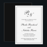 Convite Adiamento de Casamento de Monograma Branco Preto F<br><div class="desc">Cartão tradicional de adiamento de casamento em preto clássico e branco com um simples design com seu monograma inicial e seus nomes em um dentro de caligrafia elegante de uma fronteira fina. O dorso é preto sólido. Esta design de classe é perfeita para quando você tem que mudar a data...</div>