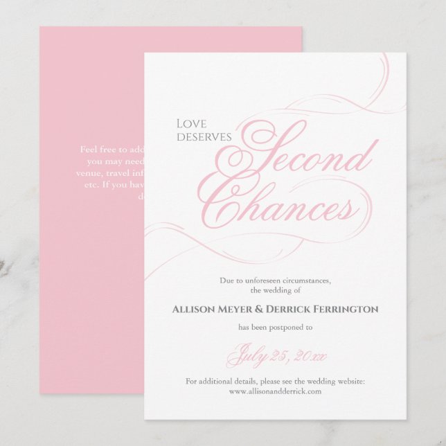 Convite Adiamento de Casamento de Segunda Oportunidade Ros (Frente/Verso)