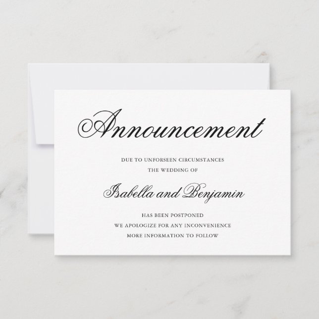 Convite Adiamento de Casamento Preto e Branco Tradicional (Frente)