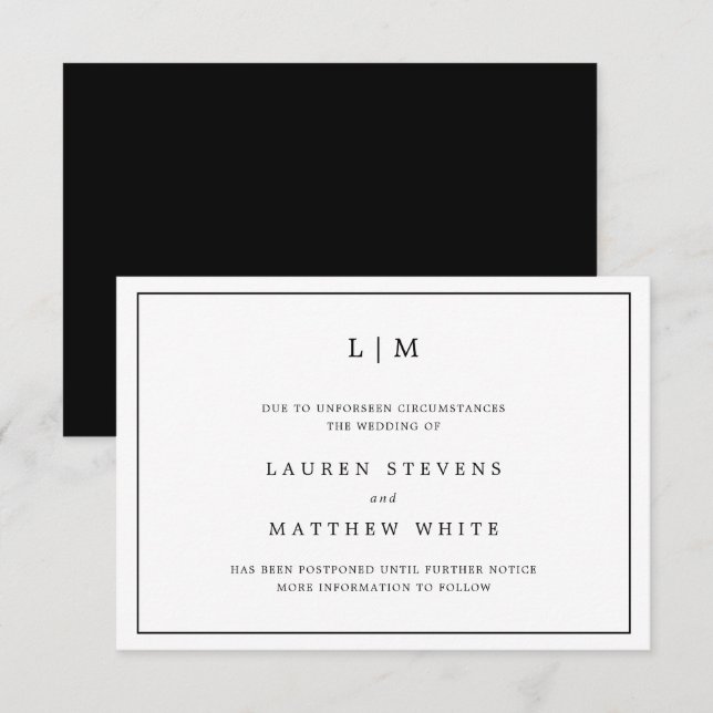 Convite Adiamento de Casamento Simples em Preto e Branco (Frente/Verso)