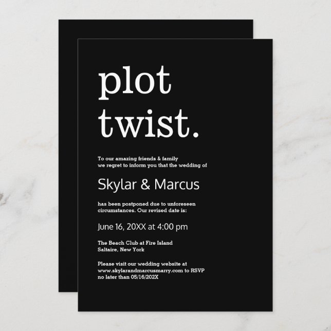 Convite Adiamento de Casamento Simples Moderno (Frente/Verso)