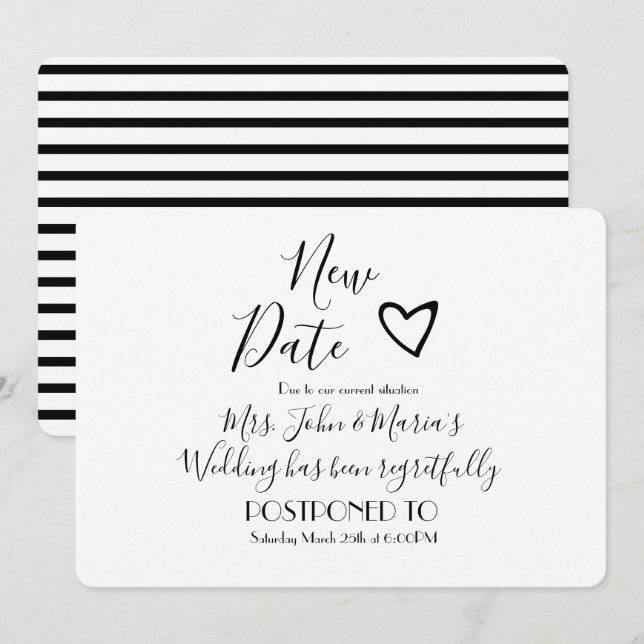 Convite Adiamento de data de casamento moderno cancelament (Frente/Verso)
