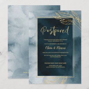 Convite Adiamento do Casamento Azul Marinho e Dourado Aqua
