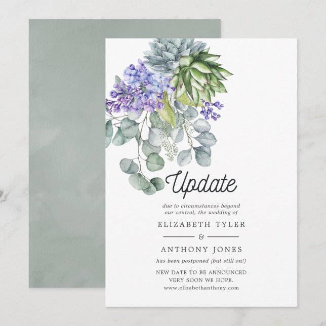 Convite Adiamento do Casamento de Eucalipto Suculentas (Frente/Verso)