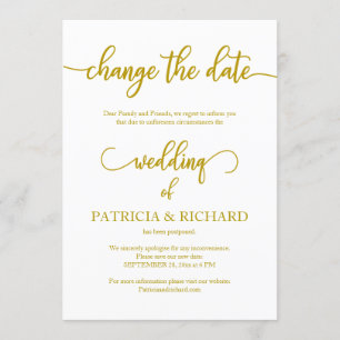 Convite Adiar a Data do Casamento Elegante Dourado