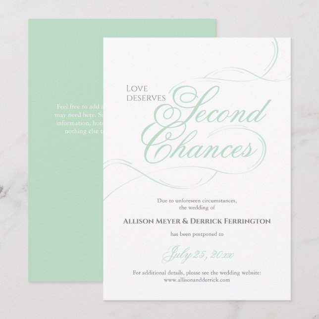 Convite Adiar Casamento por uma Segunda Chance Verde (Frente/Verso)