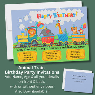 Convite Adicionar detalhes Trem de Animais Festa de Aniver