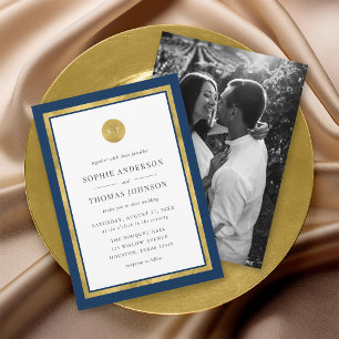 Convite Adicionar Foto Cor Personalizada Dourado Monograma