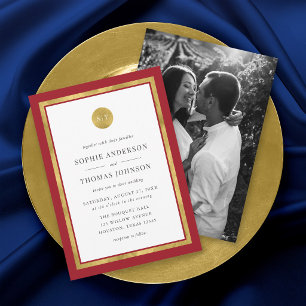 Convite Adicionar Foto Cor Personalizada Dourado Monograma