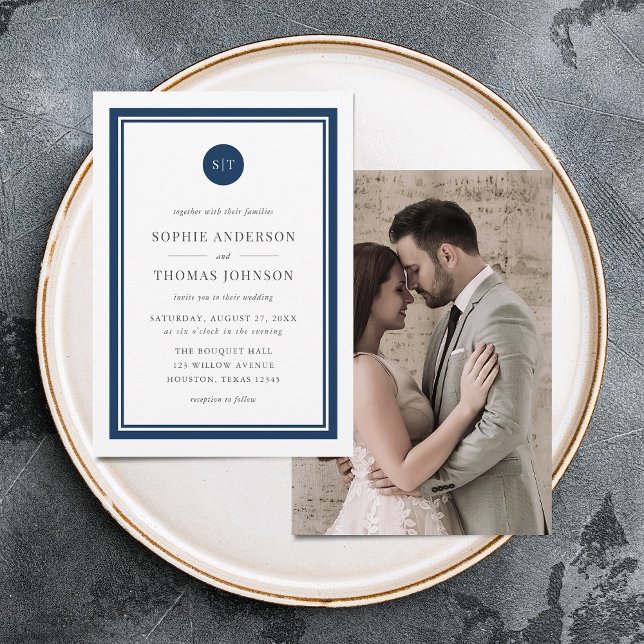 Convite Adicionar Foto Editável Cor Redonda de Monograma C (Criador carregado)