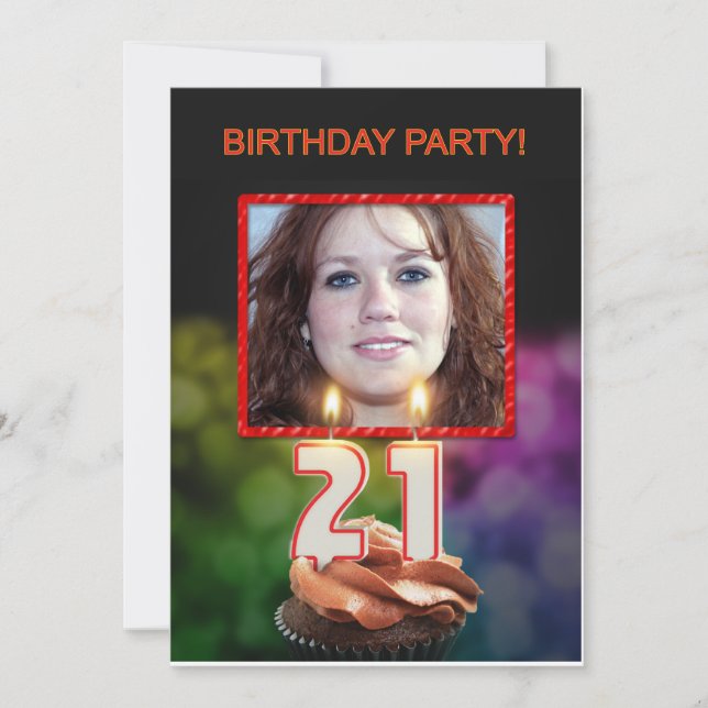 Convite Adicionar uma imagem, aniversário de 21 anos convi (Frente)