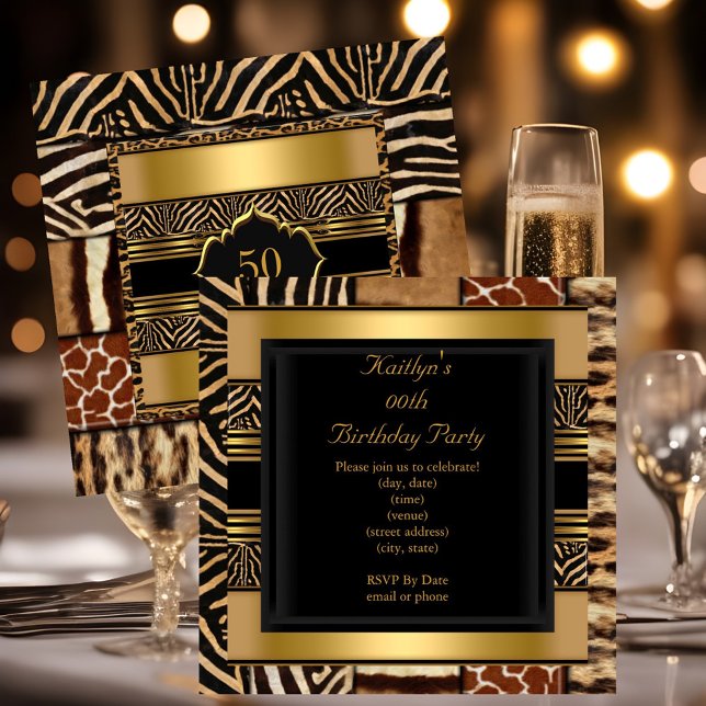 Convite Adicione Festa de Idade Animais Selvagens Mistos E (Criador carregado)