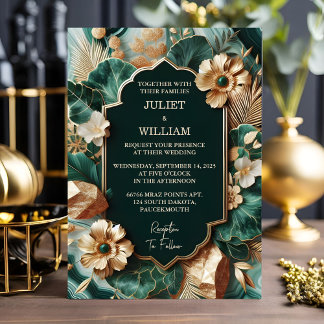 Convite Adicione Marble Monstera Emerald Green E Casamento