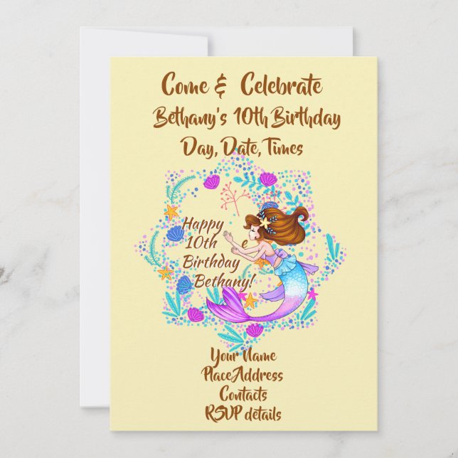 Convite Adicione o nome Brown Hair Sereia Mauve no Cream P (Frente)