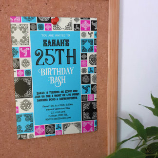 Convite Adicione seu Azulejo decorativo Magenta Borda azul