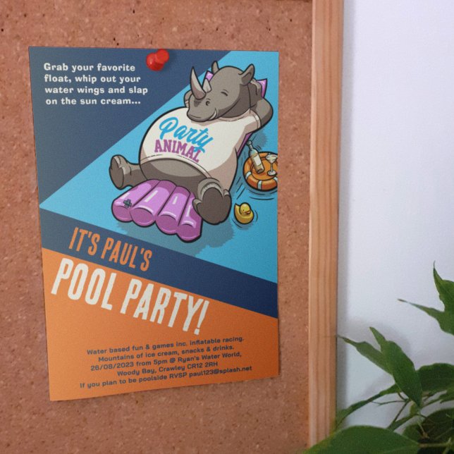 Convite Adicione seu desenho de Piscina do Animal Rhino da (Criador carregado)