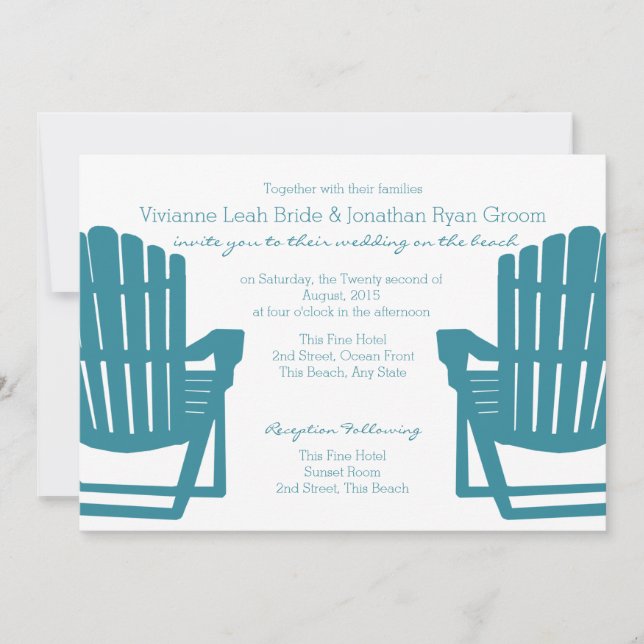 Convite Adirondack Chairs Beach Wedding (Frente)