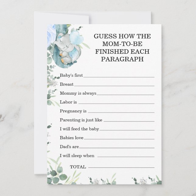 Convite Adivinha Como Jogo De Chá de fraldas De Elefante D (Frente)