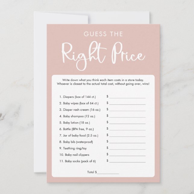 Convite Adivinha o jogo do chá de fraldas de preço certo (Frente)