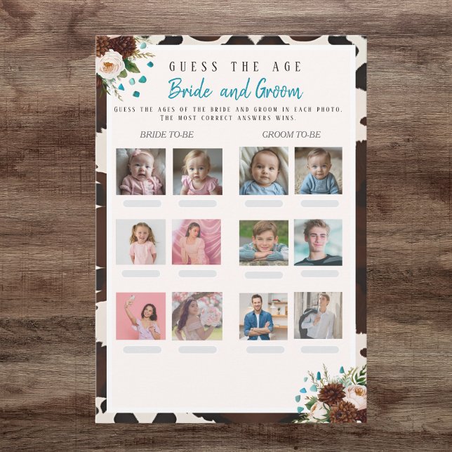 Convite Adivinha o jogo do Chá de panela Boho Wild Floral (Guess the Age Bridal Shower Boho Wild Floral game)