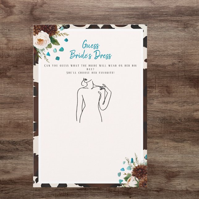 Convite Adivinha o jogo do Chá de panela Rustic Boho (Guess the Dress Bridal Shower Rustic Boho game)