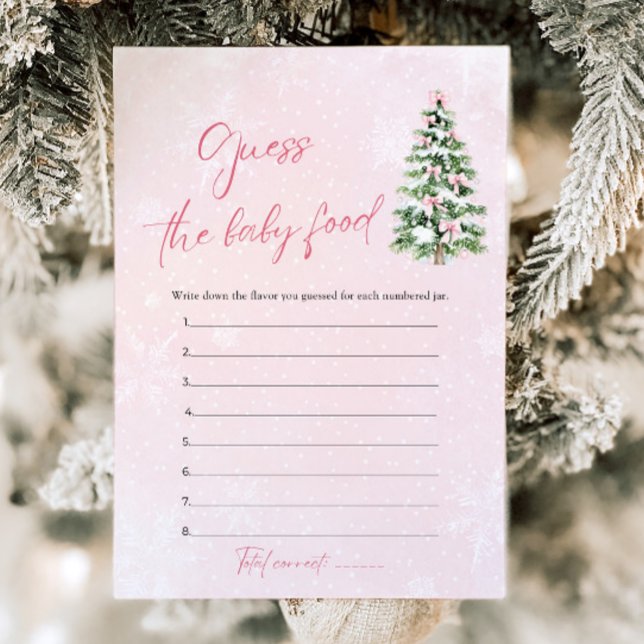 Convite Adivinhe a Comida de Bebê no Chá de Bebê de Natal  (Pink Bows Christmas Baby Shower Guess The Baby Food Game)