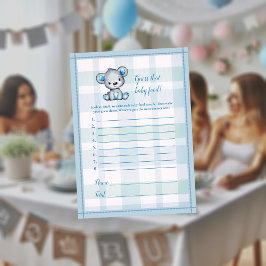 Convite Adivinhe o Jantar de Bebê Urso Cinza Fofo Jogo de