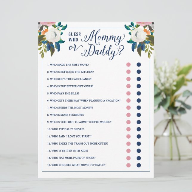 Convite Adivinhem quem Mamãe ou jogo de Chá de fraldas de  (Em pé/Frente)