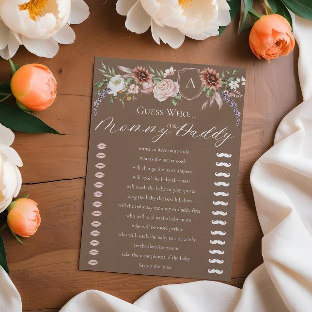 Convite Adivinhem Quem Placa de Jogo Selvagem de Chá de fr (Guess Who Floral Wild West Baby Shower Game Card)