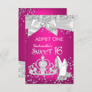 Convite Admite o Sparkle Tiara Heels Sweet 16 rosa quente