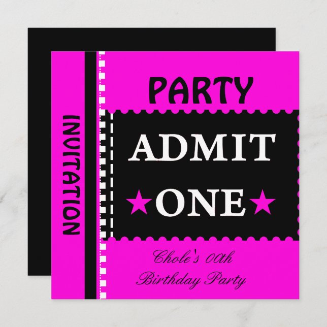Convite Admitir um rosa quente Festa de aniversário (Frente/Verso)