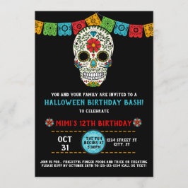 Convite Adoce o aniversário do crânio, dia do morto, preto