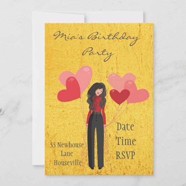 Convite Adolescente de balão branco ou Festa de Menina (Frente)