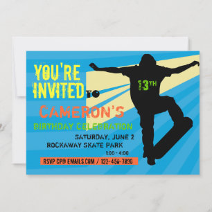 Convite adolescente do aniversário do skater