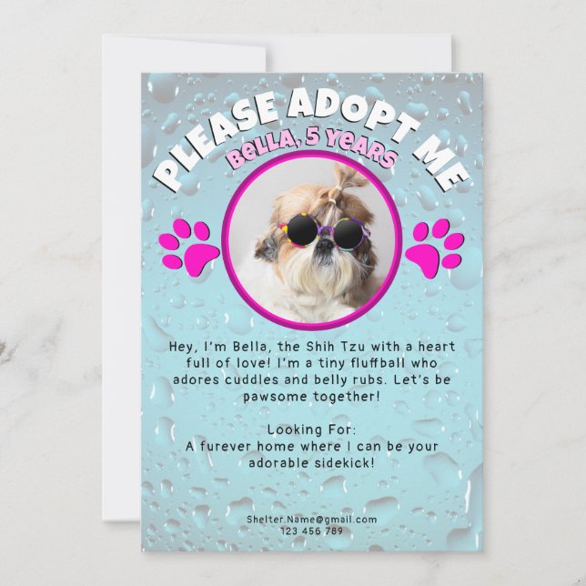Convite Adopt me dog custom 2 photo shelter animal rescue (Frente)