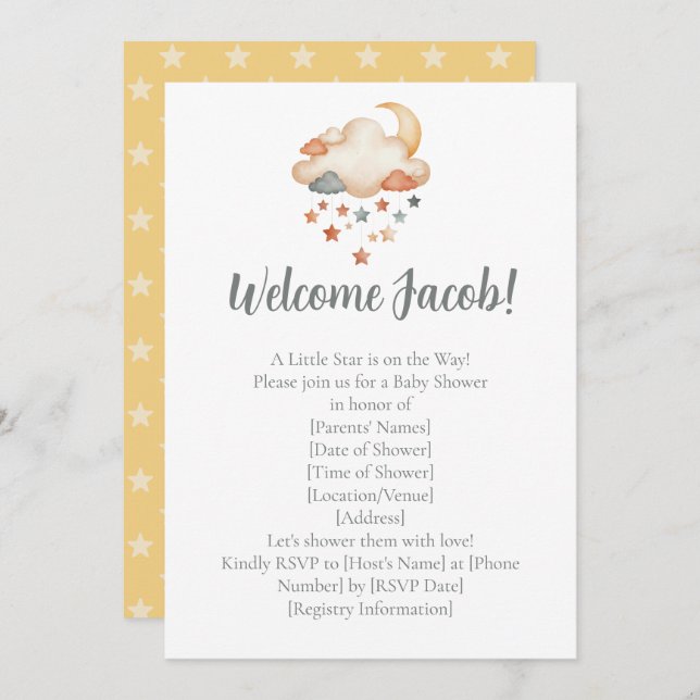 Convite Adoption Shower Invitation – Dreamy Star Welcome (Frente/Verso)