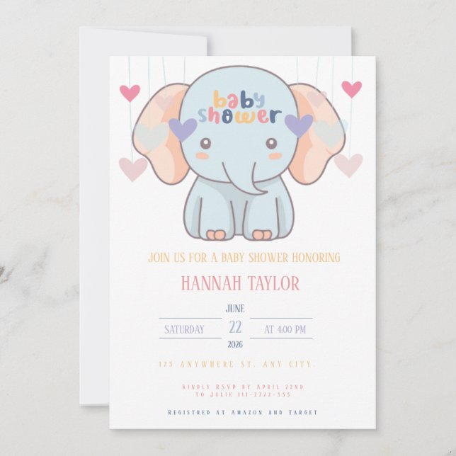 Convite Adorable Elephant Baby Shower Invitation (Frente)