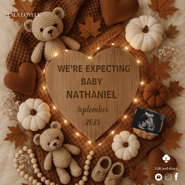 Convite Adorable fall autumn bears pregnancy announcement  (Criador carregado)