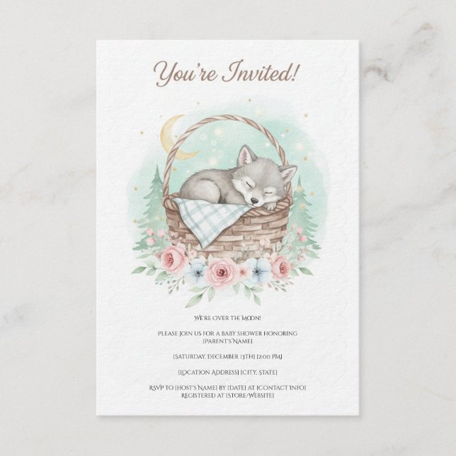 Convite Adorable, fluffy baby wolf  Baby Shower  (Frente)