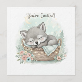 Convite Adorable, fluffy baby wolf  Baby Shower 