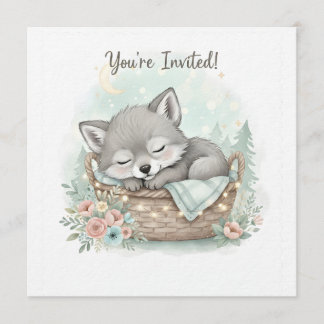 Convite Adorable, fluffy baby wolf  Baby Shower 
