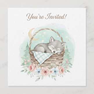 Convite Adorable, fluffy baby wolf  Baby Shower 