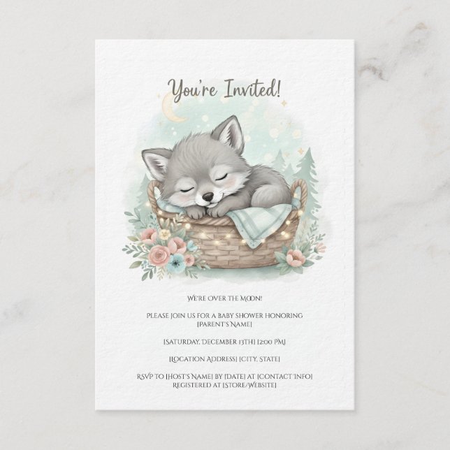 Convite Adorable, fluffy baby wolf  Baby Shower  (Frente)