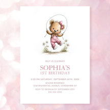 Adorable Girl Teddy Bear 1st Birthday