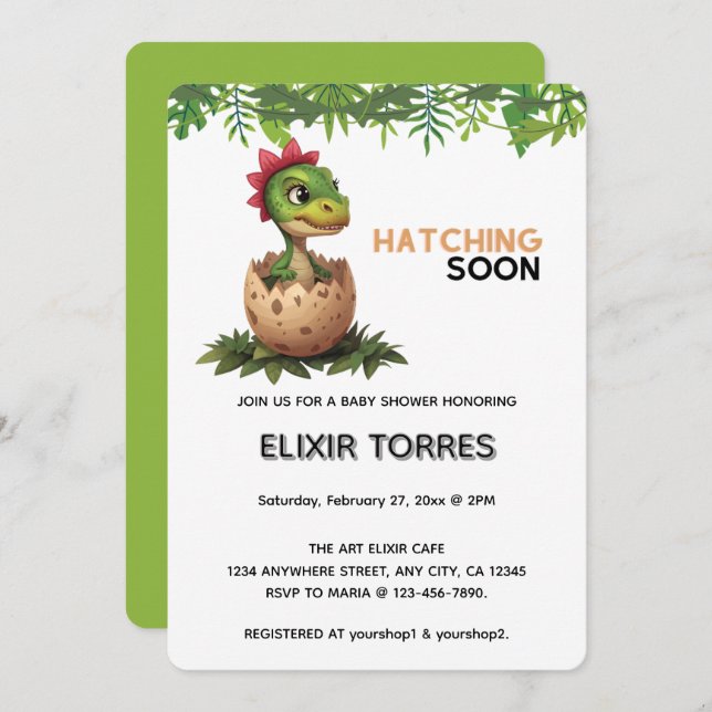 Convite Adorable Kawaii Baby Dinosaur Hatching (Frente/Verso)