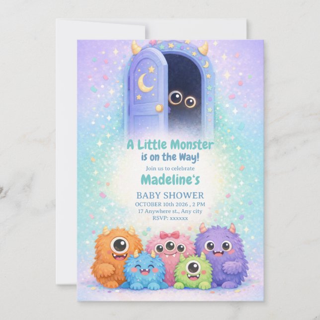 Convite Adorable Little Monster Baby Shower Invitation  (Frente)