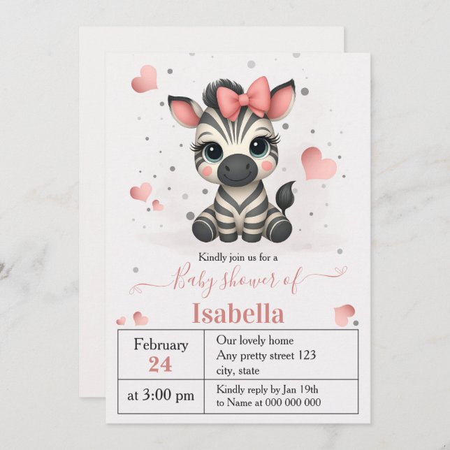 Convite Adorable little zebra baby shower invitation (Frente/Verso)