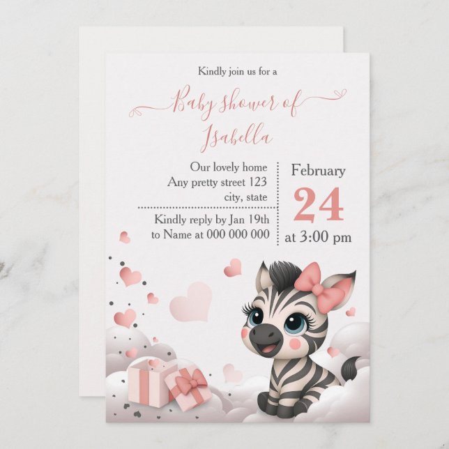 Convite Adorable little zebra baby shower invitation (Frente/Verso)