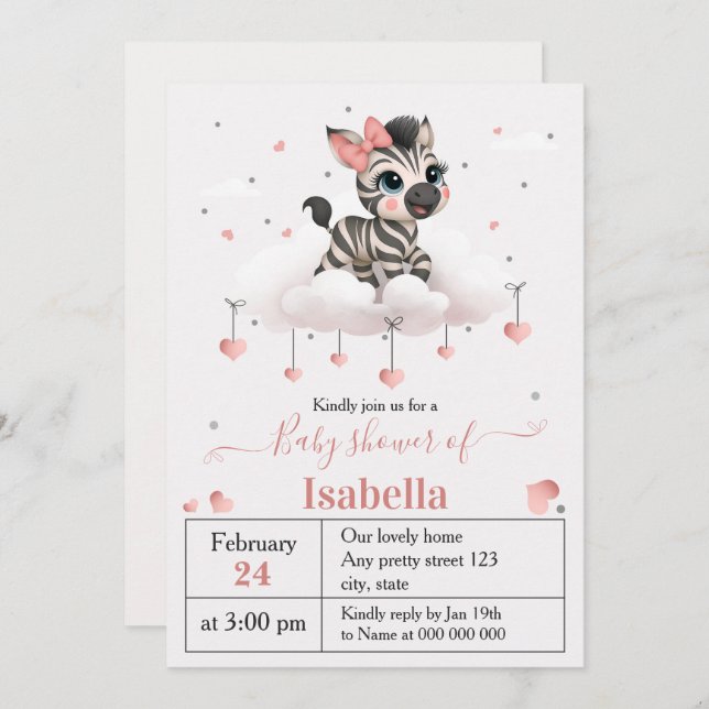 Convite Adorable little zebra baby shower invitation (Frente/Verso)