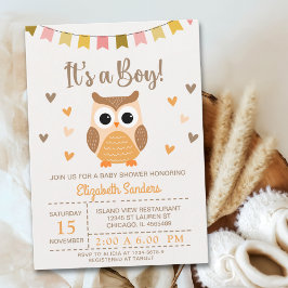 Convite Adorable Owl Baby Shower Invitation – 'It's a Boy'